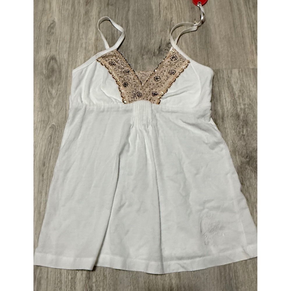 Poof! Lace Cami Top Beaded Embellished White Sleeveless Casual Small